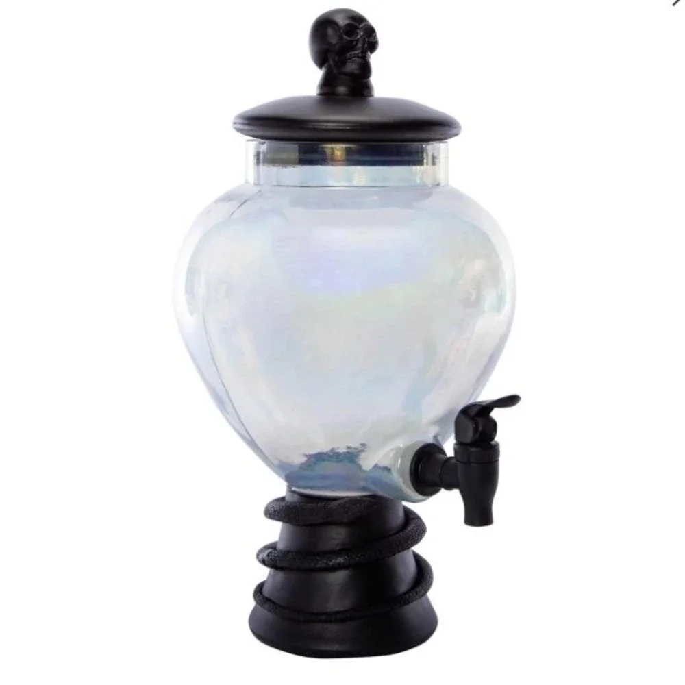 Snake Glass Dispenser 1 Gallon Halloween Gothic Skull‎ Iridescent Black Open Box